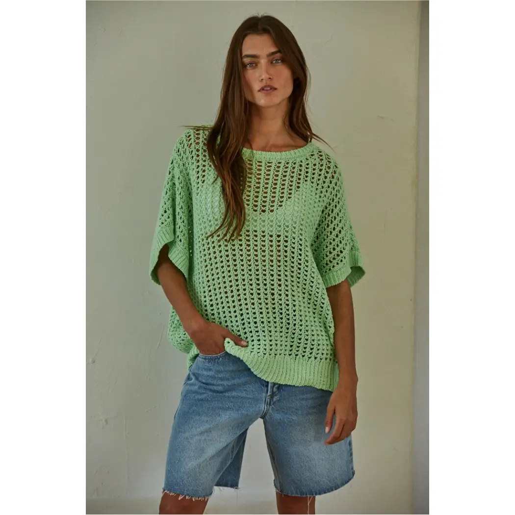 By Together Mint Knit Fishnet Sweater