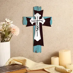 Rustic Wooden Cross Wall Decor, Multi-Layer Weathered Look, Home & Outdoor Spiritual Art Sculpture, Simple Farmhouse Style, Wooden Cross Decorations, Christmas, Hanging, Religious, Ornaments