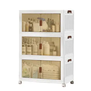 Stackable multi-layer storage cabinet, suitable for bathroom skin care products, clothes, toiletries, the top can place decorative items, with wheels for easy movement, for bathroom storage and organization.