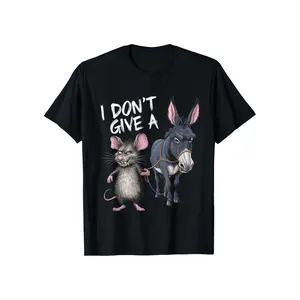 Plus Size Mens Humorous I Dont Give A Mouse Donkey Graphic T Shirt 180G Cotton Retro Loose Fit Short Sleeve Round Neck Casual Tee Machine Washable Black