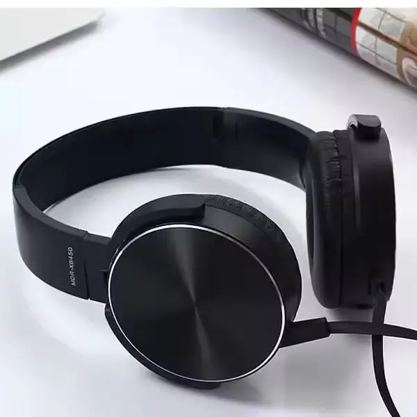 XB450 Over-Ear Wired Headphones – Deep Bass, Flat Cable, & Line Control for Mobile Phones