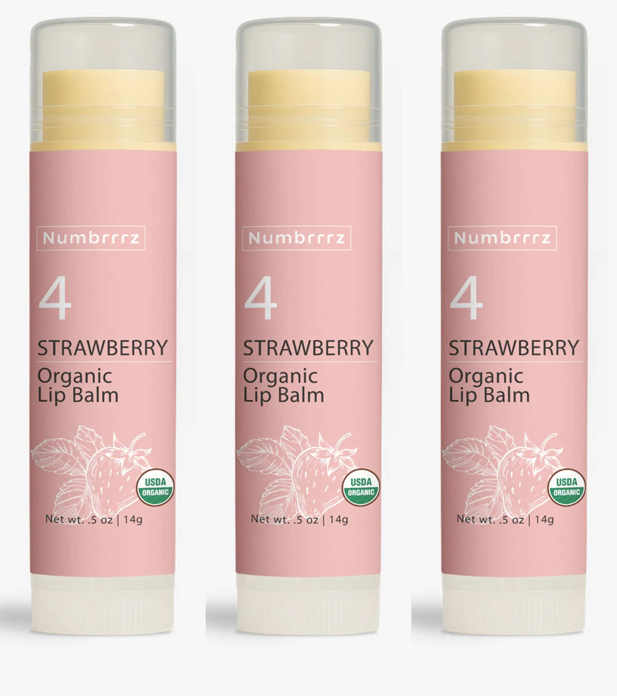Numbrrrz Organic Lip Balm - Strawberry Scented, USDA Certified, 0.5 oz | 14g, Fruity Freshness for Smooth Lips