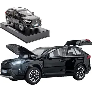 Model Car 1/32 RAV4 Toy Car Alloy Diecast Collectible Model with Light and Sound Toy Vehicle for Boys Kids Toddler Gift Black car
