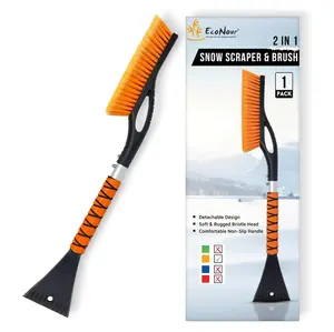 EcoNour 27" Aluminum Ice Scrapers for Car Windshield | Car Window Scraper and Snow Brush with Ergonomic Foam Grip Winter Accessories (Orange)