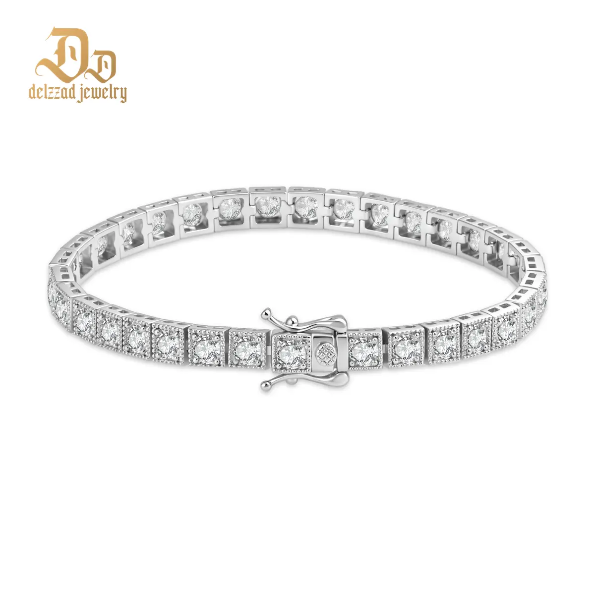 Delzzad 14K Gold-Plated Everlasting Cadence Bracelet Tennis Bracelet for Women Men Synthetic Moissanite Bracelet Jewelry Perfect Birthday Engagement Wedding Anniversary Christmas Gifts