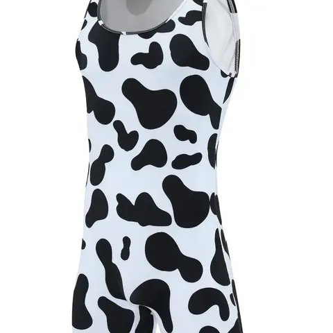 Cow Print MCE Singlet  Stretchy Form Fitting Sleeveless bodyuit- Casual Everyday Wear