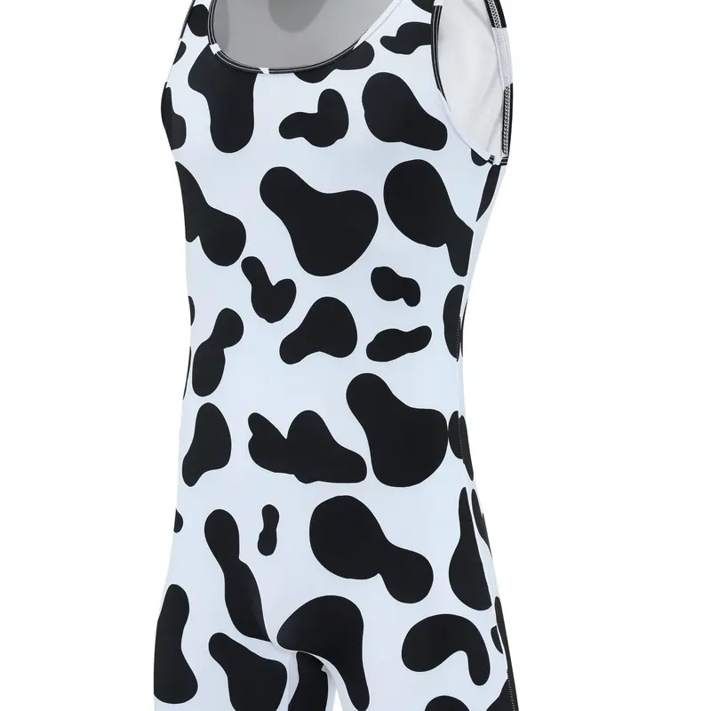 Cow Print MCE Singlet Stretchy Form Fitting Sleeveless bodyuit- Casual Everyday Wear