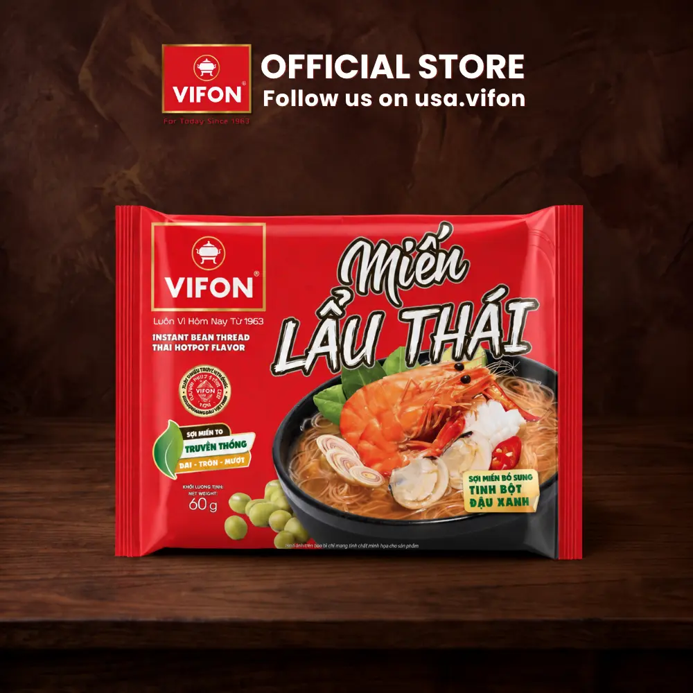 VIFON Thai Style Hot Pot Instant Spicy & Sour Bean Thread - 4 Packs, 2.12 oz Each, Pantry Food Item