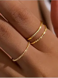 Gold Rings for Women Non Tarnish, Dainty 14K Gold Plated Stackable Thin Thumb Ring Set Trendy Pinky Wedding Bands Engagement Rings