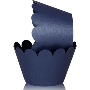 Set of 100 Artistic Bake Cake Cups Filigree Little Vine Lace Laser Cut Cupcake Wrapper Liner Baking Cup Muffin CaseTrays for Wedding Birthday Party Decoration-Best Kitchen Gift (Navy)