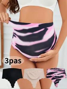 3 Piece Maternity High Waist Panty Set, Designed for Moms with Thong and Wavy Edges, Comfortable Underwear for Pregnancy, Maternity Supplies