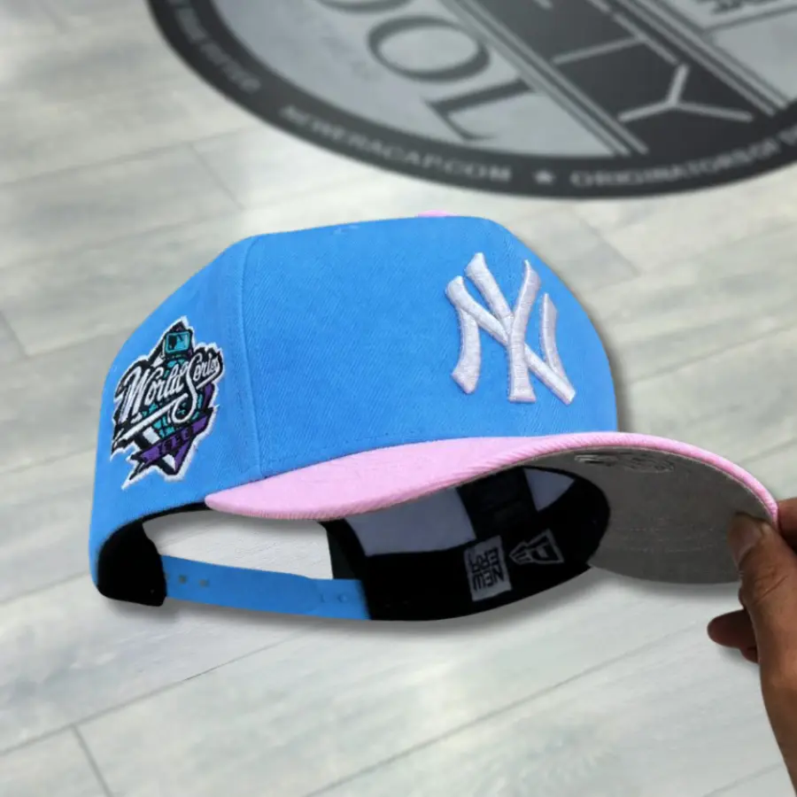 New Era Los Angeles Dodgers 9FORTY 59FIFTY Sky Blue Baseball Cap – Grey LA Logo, Pink Undervisor & World Series Side Patch, Premium Flat Brim MLB Hat, Unisex Streetwear Sombrero, Adjustable Trucker Style, Urban Fashion USA 2026, Retro Vintage Sport Look