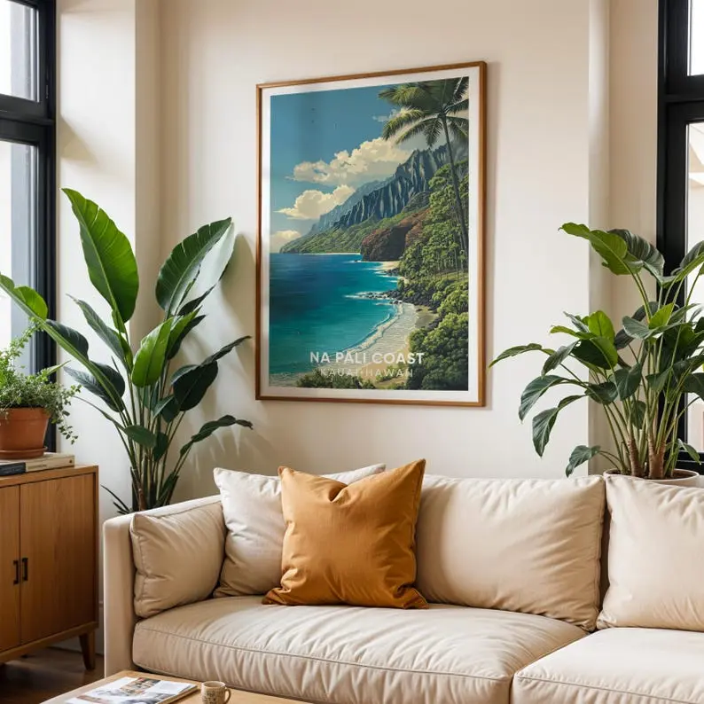 Na Pali Coast Kauai Print, Vintage Hawaiian Travel Poster