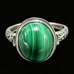Natural Malachite 925 Silver Adjustable Ring