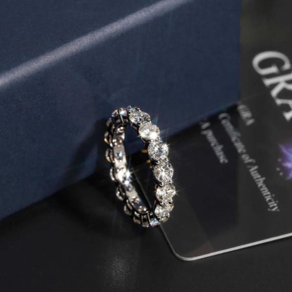 FEOBUR 5mm D Color Moissanite Ring with Certificate Women S925 Sterling Silver Full Diamond Wedding Eternity Band Jewelry Gift