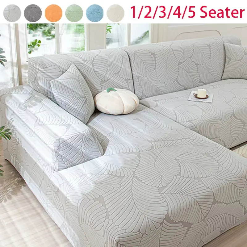 Full Coverage L-Shaped Sofa Cover, Leaf Pattern Elastic Sofa Protector, Anti-Slip Pet Scratch Resistant, 1/2/3/4/5 Seater, Elastic Sofa Slipcover, Sofa Couch Covers