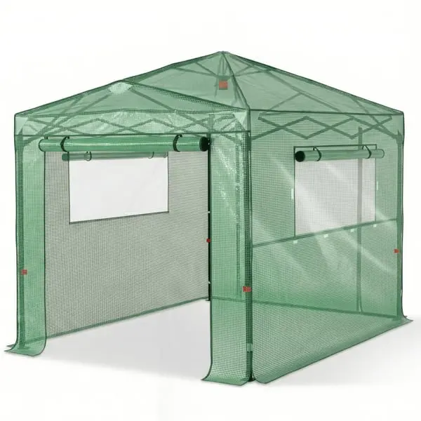 inQ Products D01027HCAIV 8 x 6 ft. Plastic Sprayed Iron Pipe PE Mesh Foldable Greenhouse Shed - Green