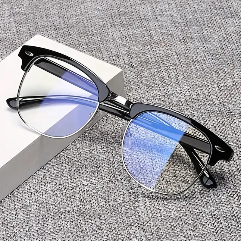 Unisex Half-Rim Casual Glasses, Anti-Blue Light Design, Metal Frame, Fashionable & Functional Eyewear for All Season Wear, High Quality Eyeglasses
