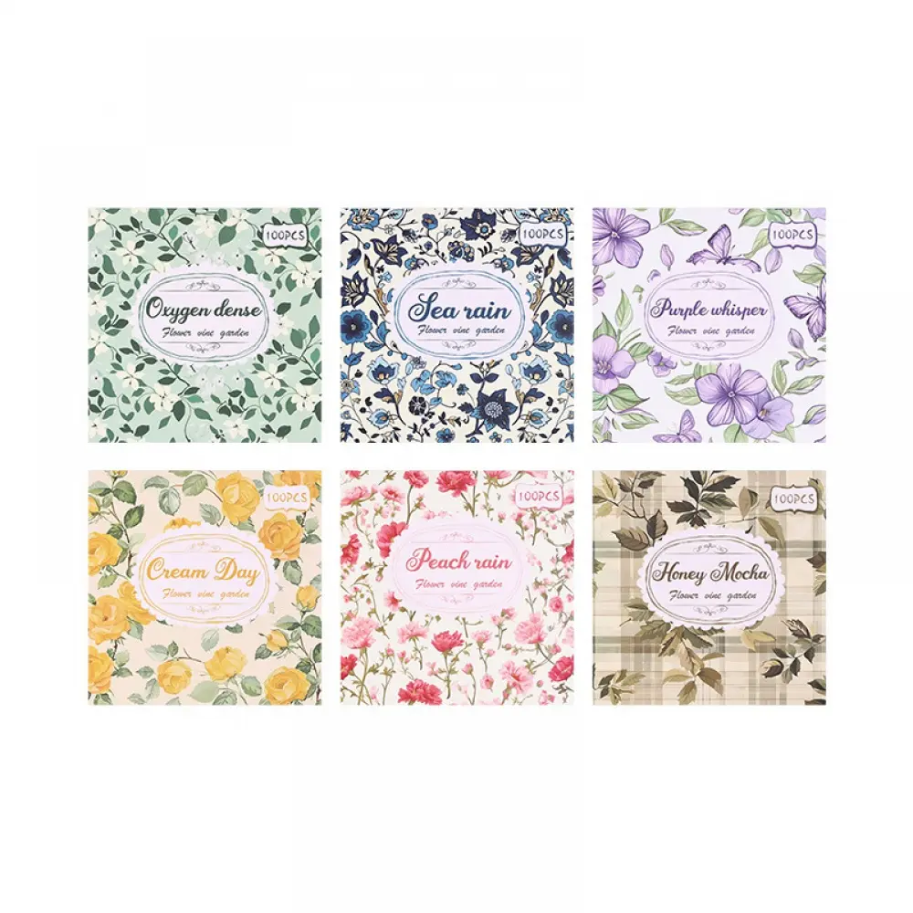 MR.Paper Retro Floral Non-Adhesive Decorative Set - 600 Sheets, 8x8cm, Scrapbook, Card Motif, Flower Sticker, Adorable Art-Inspired Supplies for Hand Account Crafts, Card Motif Paper
