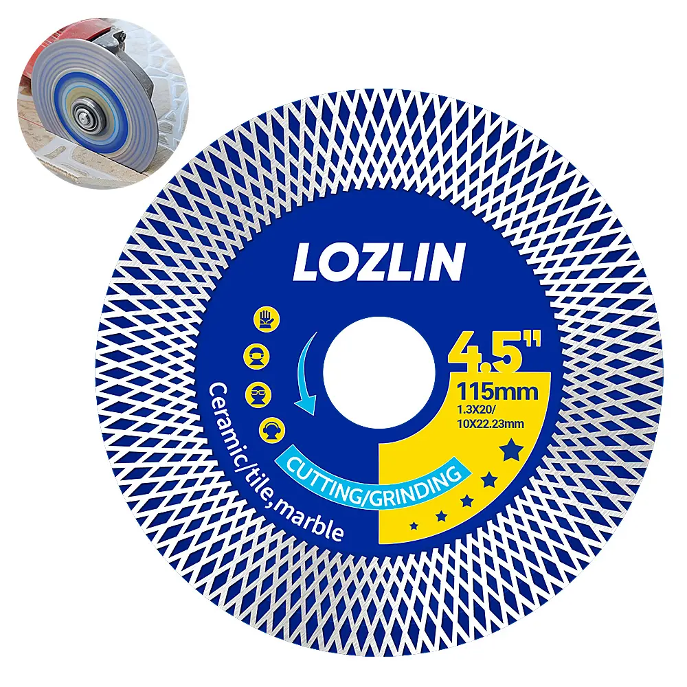 LOZLIN 3Pack 4.5In Mesh Turbo Diamond Saw Blades for Angle Grinders, Ultra-Thin Dry Cutting and Edge Grinding Discs for Sintered Stone, Porcelain Slabs, Ceramic Tile and Marble