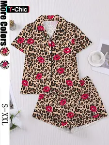 【Valentine's Day】Women's Sleepwear Set, Soft Short Sleeve Shirt & Elastic Shorts, Comfortable Casual Home Wear Loungewear, Perfect for Daily Use & Parties
