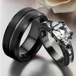 Fashion couple rings for men, elegant princess wedding engagement rings for women, Bridal jewelry gifts