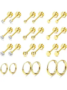 Hypoallergenic Stud Earrings, Hoop Earrings, 14k Stainless Steel Ear Jewelry Set, Minimalist Design for Daily Wear & Gift