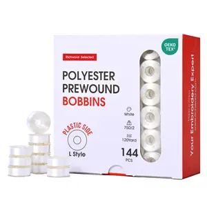 PooLin Richword Style L Prewound Plastic Side Embroidery Bobbins 144pcs for Commercial Embroidery Machines