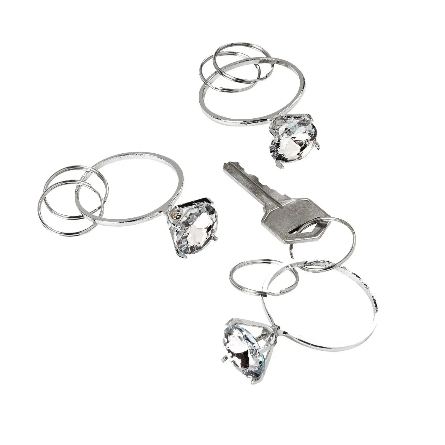 New Unisex Bling Bling Diamond Ring Keychains - 12 Pc, Ideal for Wedding, Solitaire Engagement Ring Collectibles, Bling Bling Keychains, Decorative