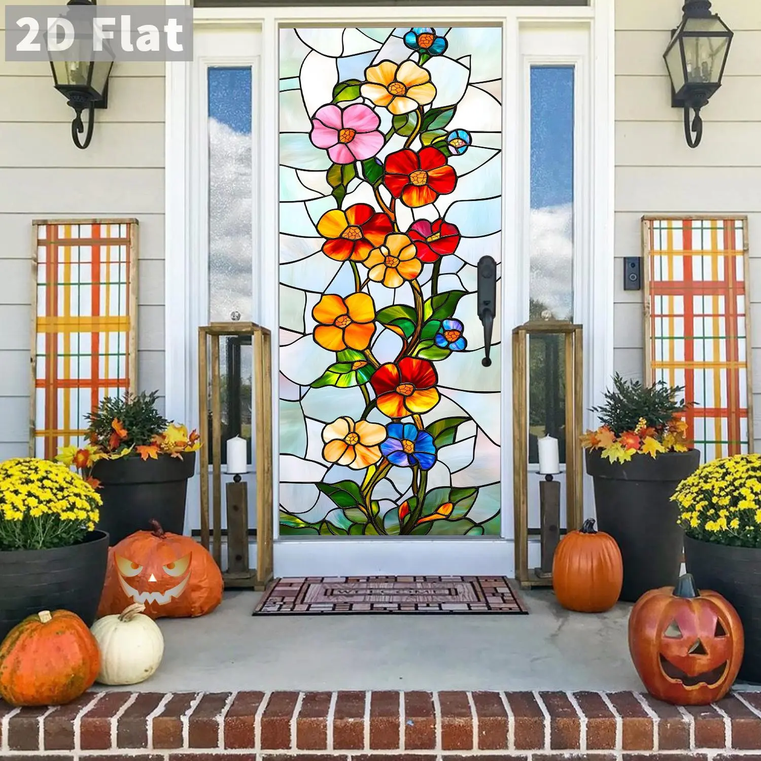 Colorful Flower Pattern Door Sticker, Removable Self Adhesive Door Decal, Decorative Sticker for Home Front Door, Home Decor, Ornaments