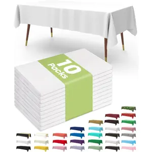 Pack of 10 - Plastic Table Cloth, 54 x 108 Inch Disposable Table Cloths for Party, Picnic and Wedding, Rectangle, White