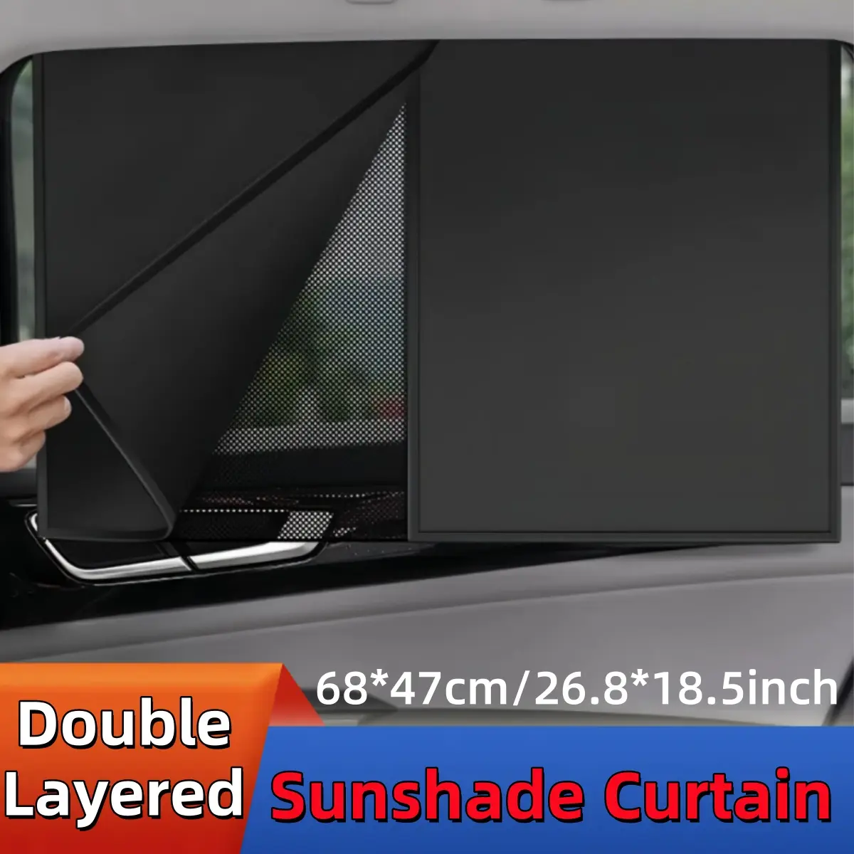 2PCS / 1Pair Car Double Layers Window Shades, 68*47 cm / 26.8*18.5 inch Strong Magnetic Car Sun Shade for Baby Kids Childs, Blackout/See Through Back Side Window Covers, Car Curtains for Baby in Car UV Protection