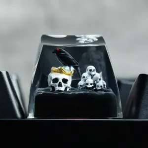Handmade DIY Keycap Set, Raven Crown Skull Design, Glowing Cherry Mx Keycaps, Cherry Mx Compatibility, Mechanical Keyboard Accessories Gift for Valentine's Day