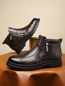 Men's High-Top Casual Boots with Side Zipper, Low Heel Rubber Sole, Daily Wear, Comfortable and Stylish Footwear
