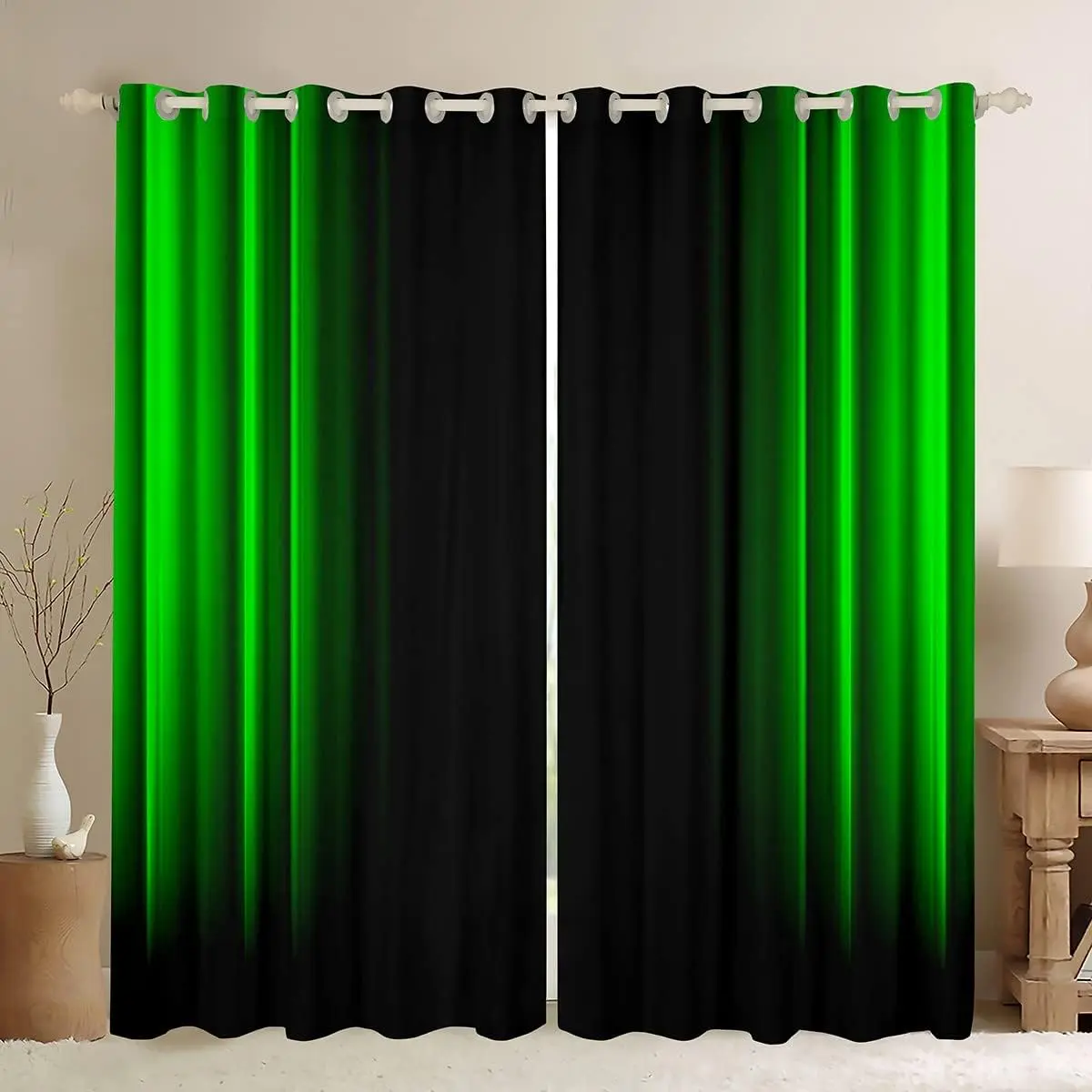 Feelyou Geometric Abstract Ombre Window Curtains - Purple and Black Striped Home Decoration Curtains for Bedrooms, 2-Panel Fashion Window Drapes Treatments for Living Room, Home Decoration Curtain