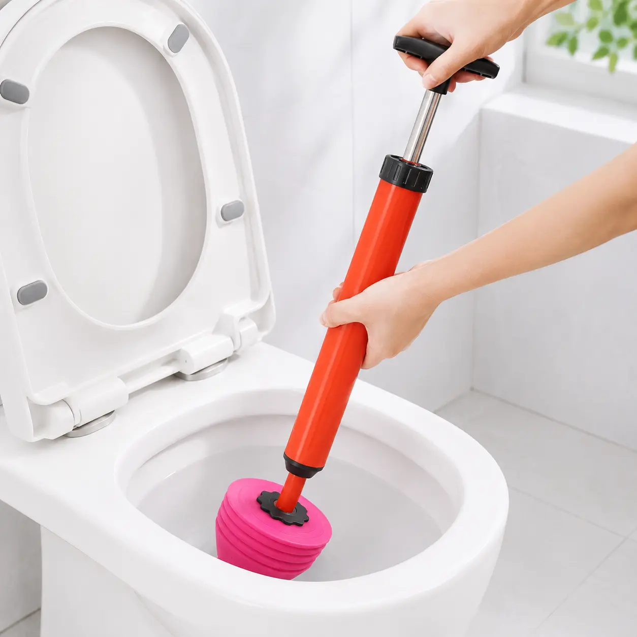 ANRA Universal Air Pressure Plunger & Drain Blaster Tool. Long Handle Pipe Unclogger for Clogged Toilet, Bathroom Floor Drain and Kitchen Sink. Heavy Duty Blockage Removal.