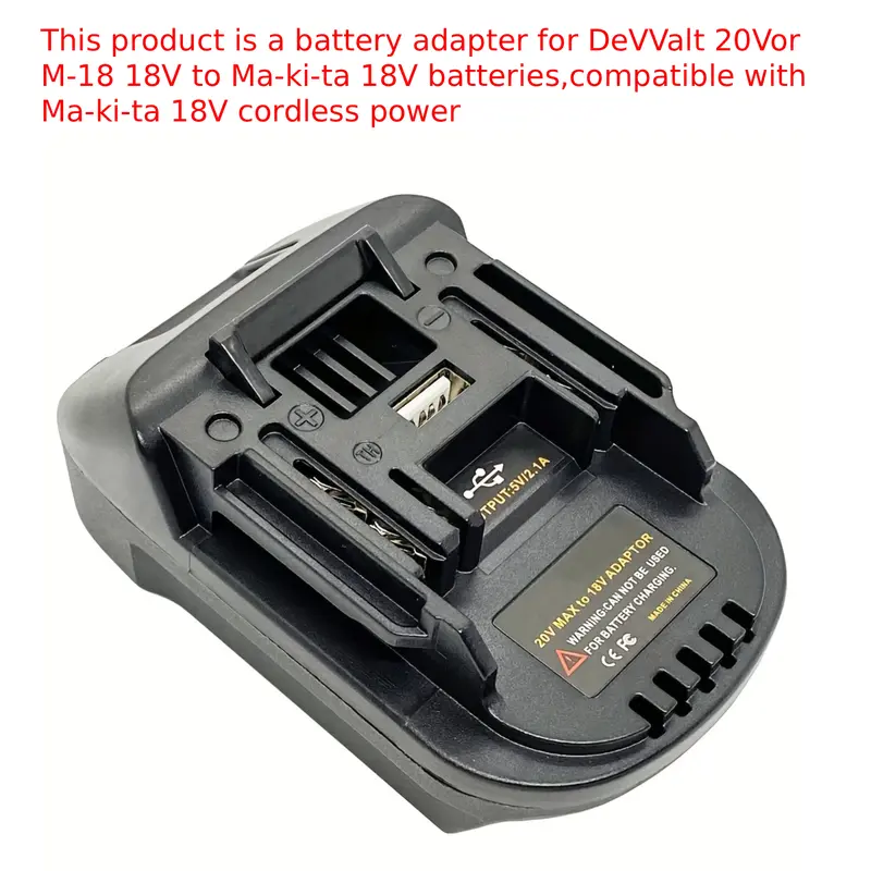 DM18M Battery Adapter Compatible for Devvalt 20v & for M-18 18v  Lithium Batteries, Work Compatible with Ma-ki-ta 18v Cordless Power Tools, with USB Output Port