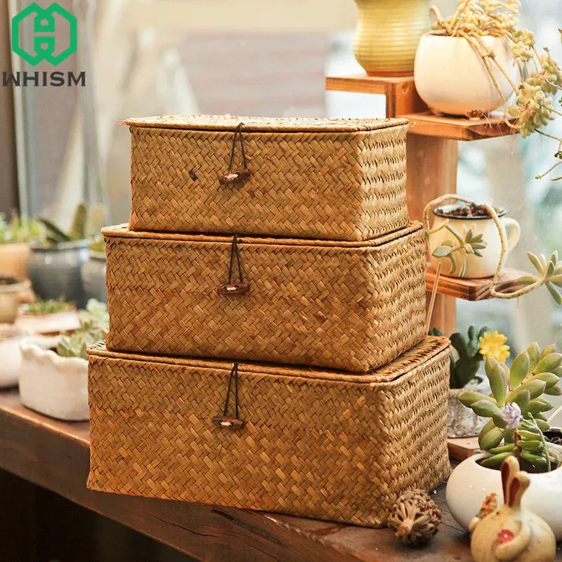 Wicker Woven Storage Basket with Lid