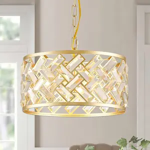 Gold Crystal Chandelier, 3-Light Morden Dining Room Light Fixture,12.4" Small Semi Flush Mount Chandeliers for Kitchen Foryer Entryway Hallway Living Room Bedroom (ETL Listed)