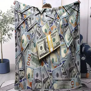 US Dollar Printed Bed Blanket, USD、Money Pattern Luxurious, Stylish, Soft and Skin-Friendly Flannel Blanket, Sofa Throw, Suitable for Camping, Travel and Various Occasions.Nap Blanket,Lap Blanket Plush Blanket