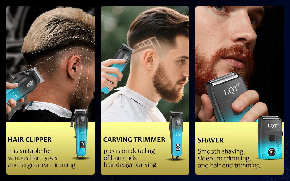 LQT Men's Cordless Hair Clipper & Beard Trimmer Kit, Rechargeable with LED, Complete Barber Tools for Home & Salon Grooming