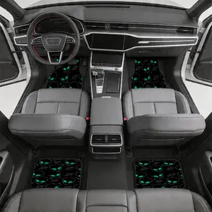 Alien Head Pattern 4-Piece Car Floor Mats, Universal Fit Black Automotive Floor Liners with Green-Eyed Alien & UFO Print, Anti-Slip All Weather Foot Mats for Cars, SUVs, Trucks, Space Themed Interior Accessories