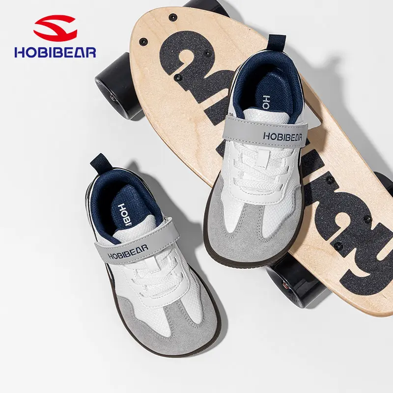 HOBIBEAR Kids' Wide-Toe Skate Shoes, Casual Low Top Velcro Trainers with Breathable Mesh and Shock-Absorbing Soles for Boys & Girls, Casual Trendy Trainers, Sports Skate Shoes, Flexible, 9 - 10 Years