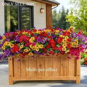 60pcs Artificial Flowers, Decorative Fake Flowers, UV-Resistant Colored Violet Eucalyptus, Mixed 4 Colors, Outdoor & Indoor Decor, Full-Season Home Decor