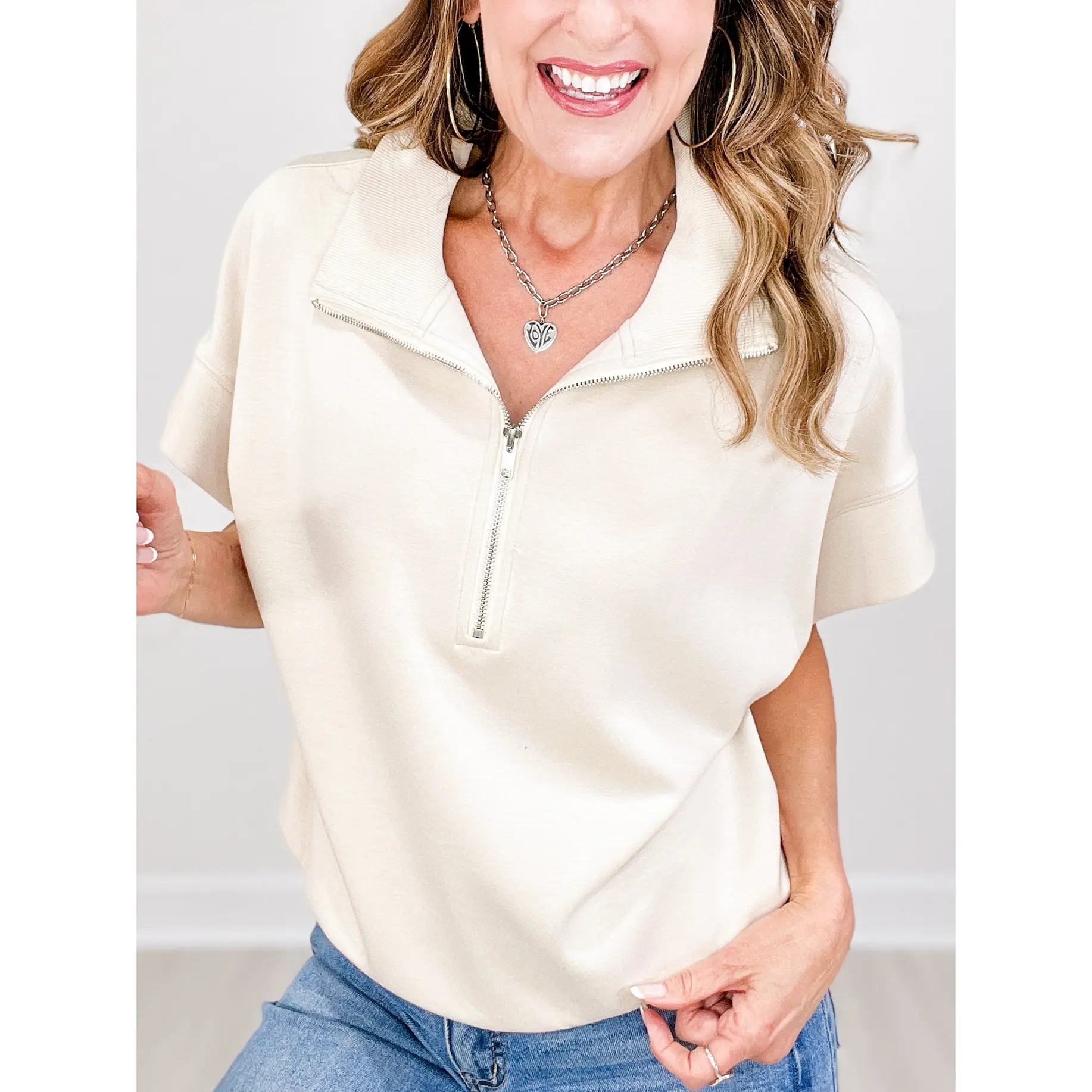 Luxeknit Half-Zip Short Sleeve Sweatshirt