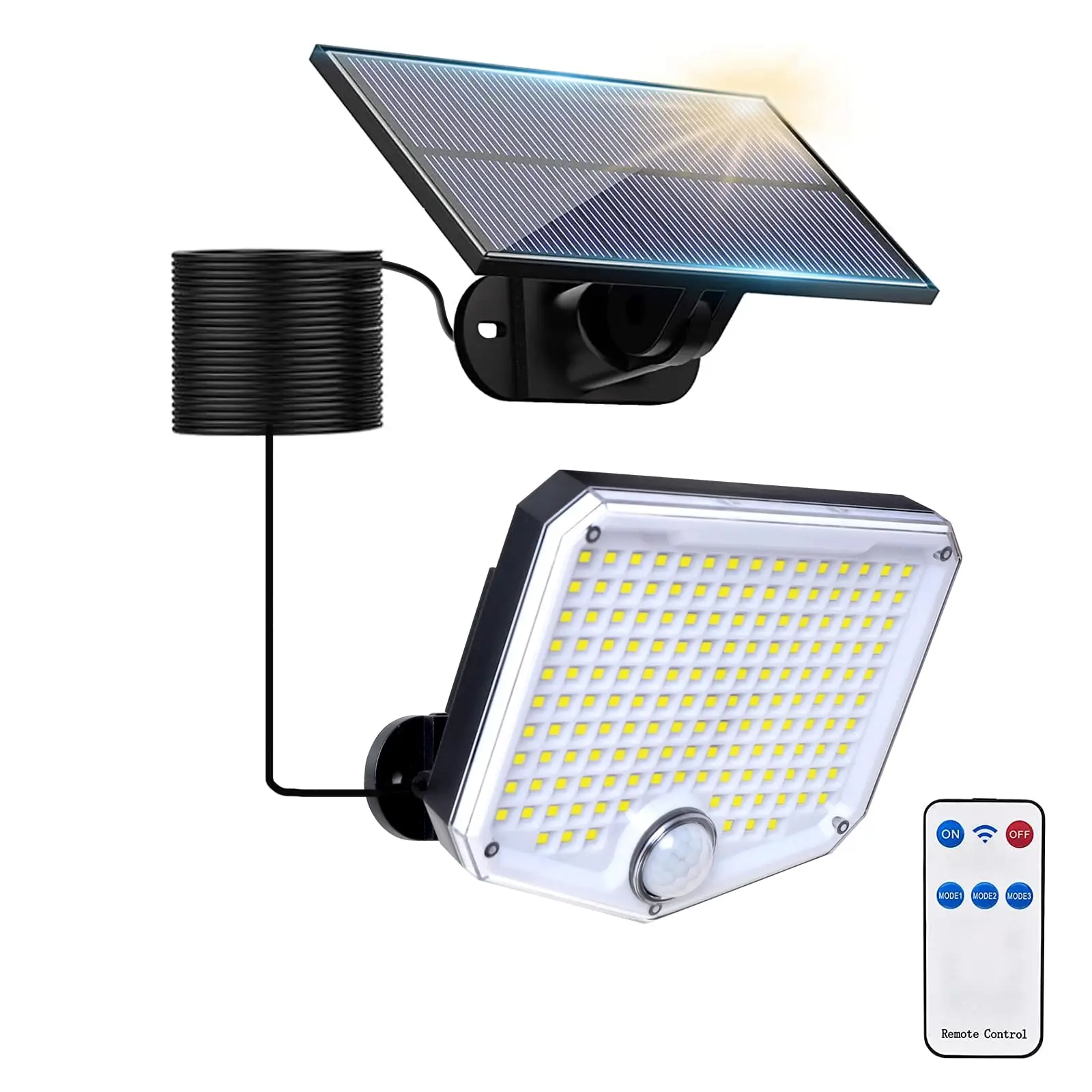 BORNERWHITE Solar Flood Lights, High Brightness LED 9000K, 3 Lighting Modes , Solar Motion Lights Outdoor Waterproof with Remote, Solar Outdoor Lights