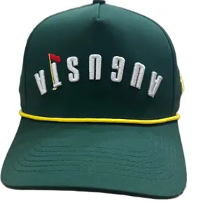 Augusta Golf Hat - Green with White Embroidery and Yellow Trim - Adjustable Snapback for Men and Women