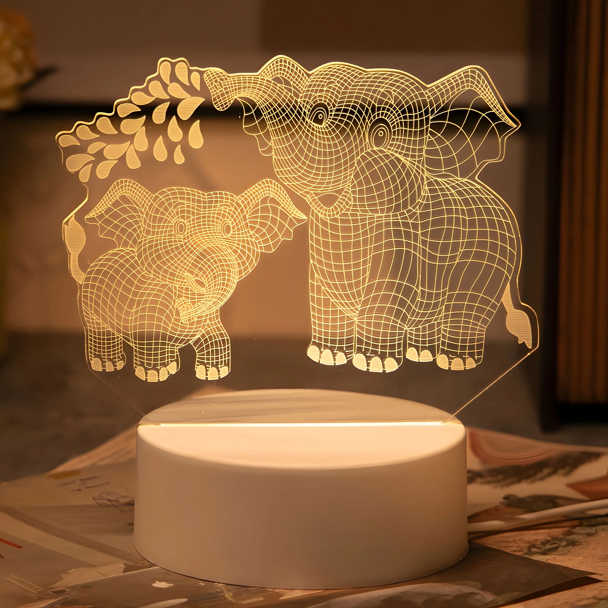 Decorative Elephant Night Light, Glowing Table Lamp, Atmosphere Lamp for Bedroom, Home Decor, Living Room, Gift, Animal Night Light, Birthday Christmas Present, Atmosphere Lighting