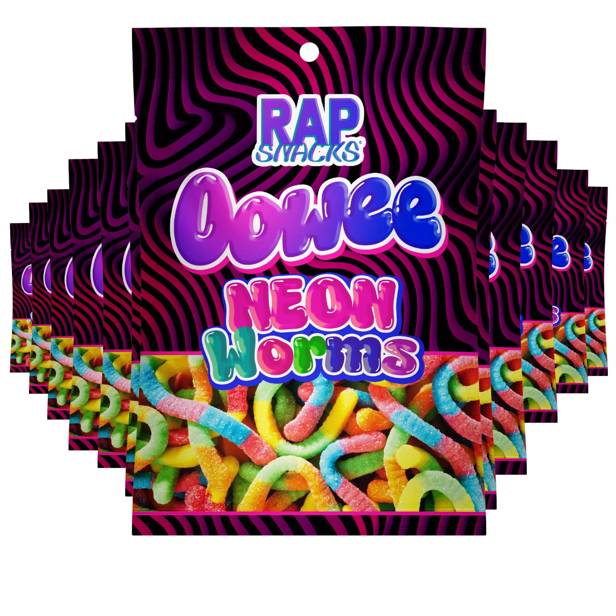 Rap Snacks Oowee Neon Gummy Candy Worms (5.3 oz) (Pack of 12)