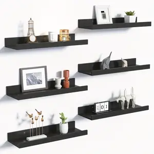 6 Rustic Wood Shelves - Carbonized Black Floating Shelves - Wall Mounted Shelf - The Best Gifts for Thanksgiving and Christmas, Floating Shelves